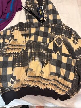 Polo by Ralph Lauren Black & Cream Southwestern Plaid Hoodie